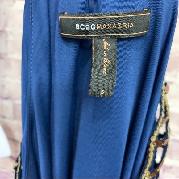 BCBGMAXAZRIA Blue Sequin Embellished Cut Out Neck Sleeveless Mini Dress - Picture 12 of 14